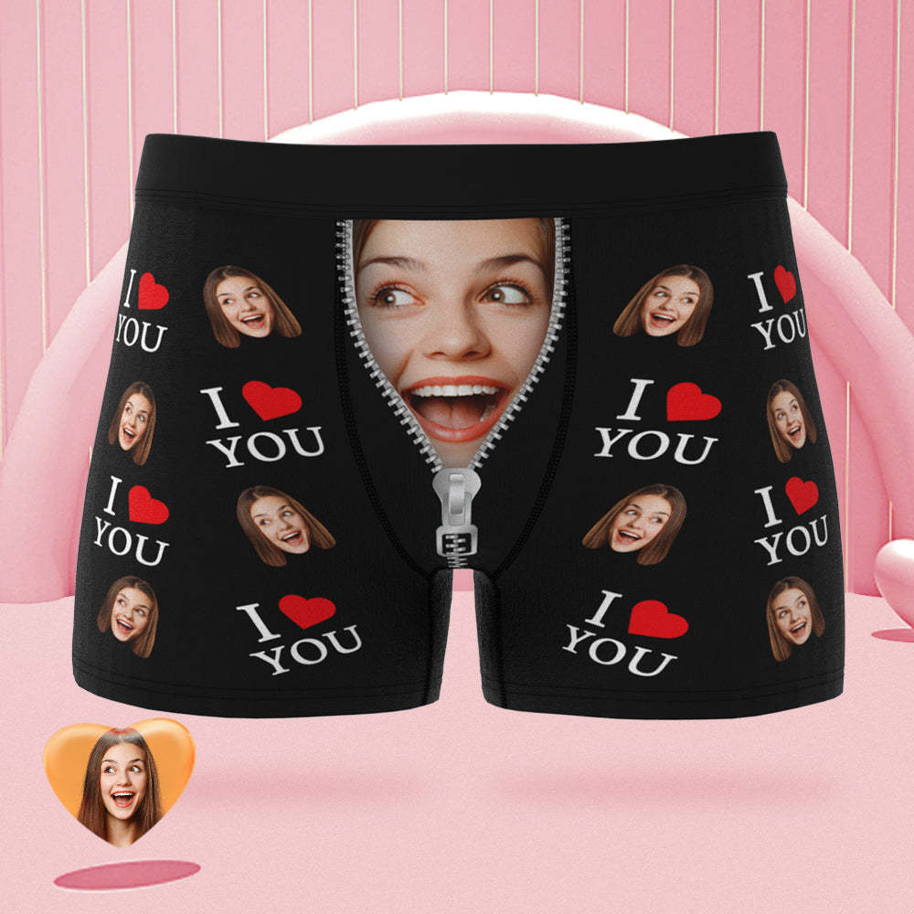 Custom Face Boxer Briefs I Love You Personalized Naughty Valentine's Day Gift for Him - MyFaceSocksEU