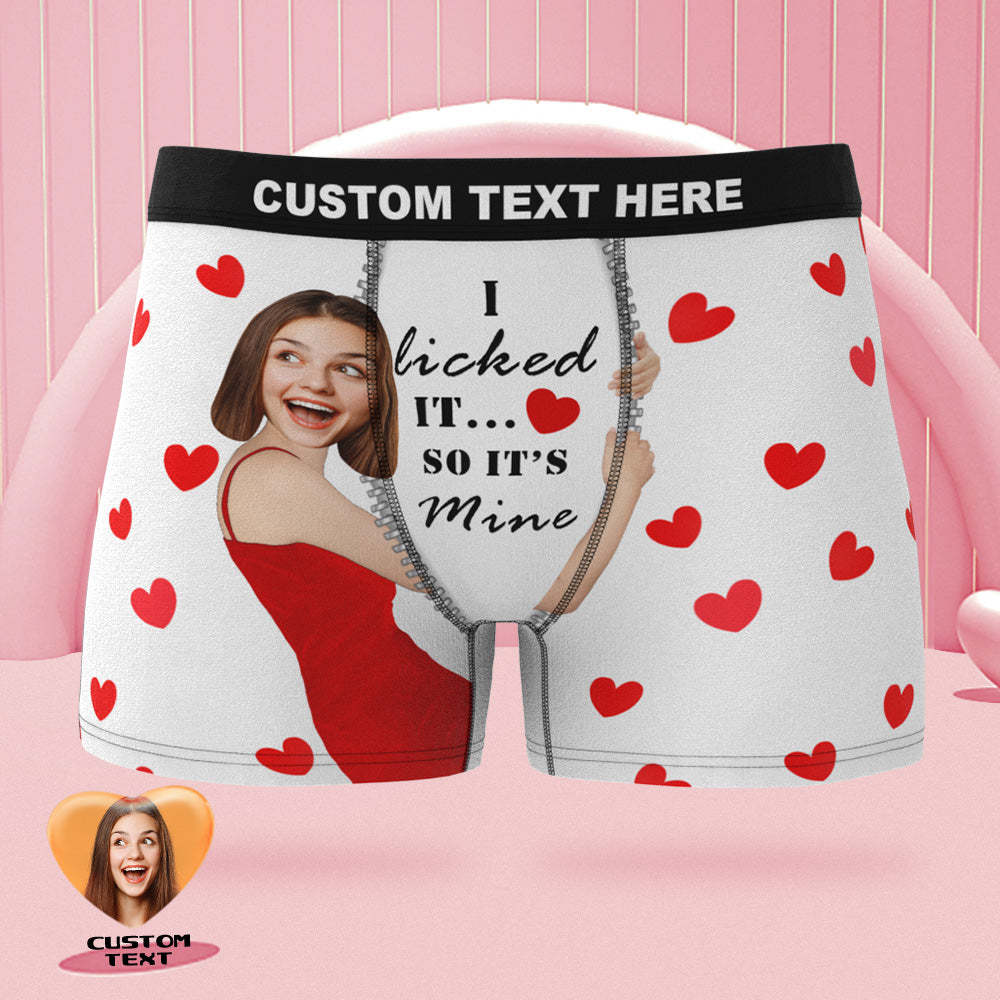 Custom Girlfriend Face Boxer Briefs I Licked It Personalized Naughty Valentine's Day Gift for Him - MyFaceSocksEU