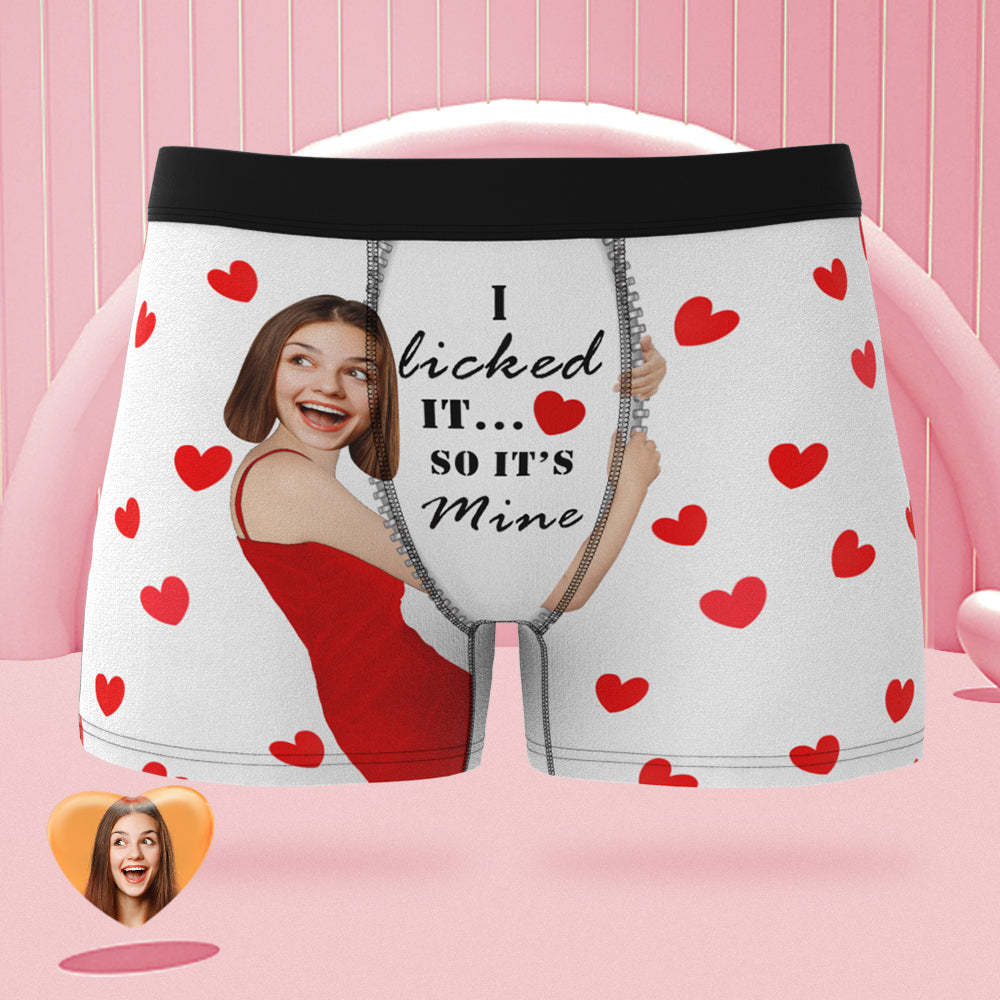 Custom Girlfriend Face Boxer Briefs I Licked It Personalized Naughty Valentine's Day Gift for Him - MyFaceSocksEU