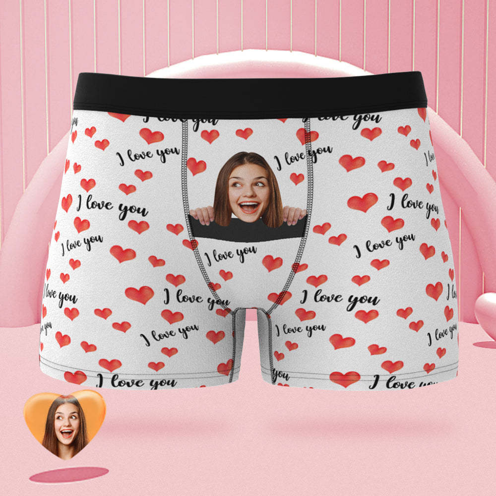 Custom Face Boxer Briefs I Love You with All My Heart Personalized Naughty Valentine's Day Gift for Him - MyFaceSocksEU