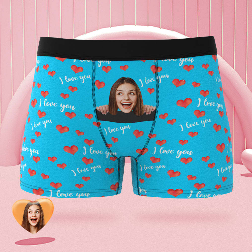 Custom Face Boxer Briefs I Love You with All My Heart Personalized Naughty Valentine's Day Gift for Him - MyFaceSocksEU