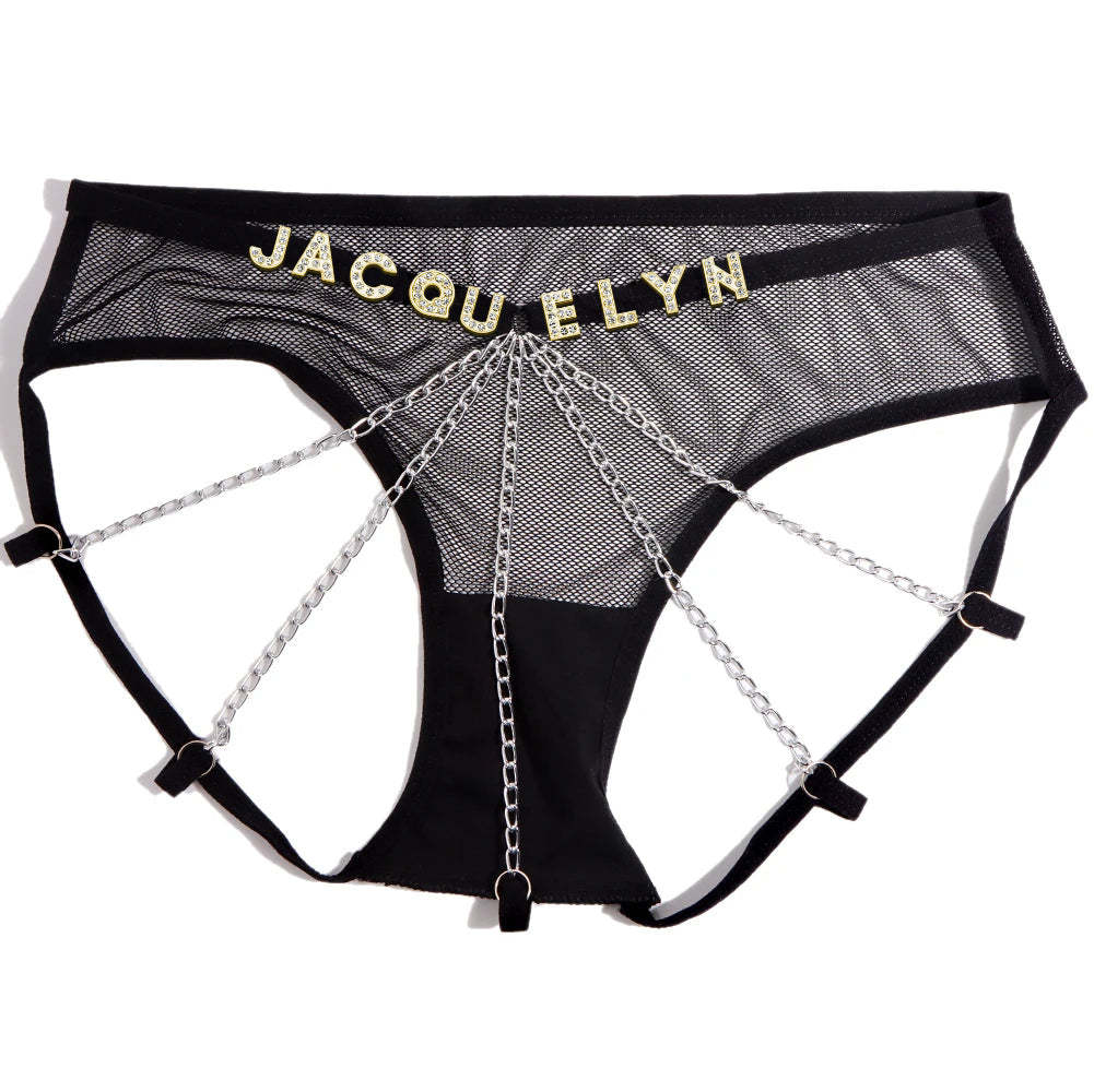 Custom Sexy Thongs with Jewelry Crystal Letter Name Women's Underwear Gift for Her - MyFaceSocksEU