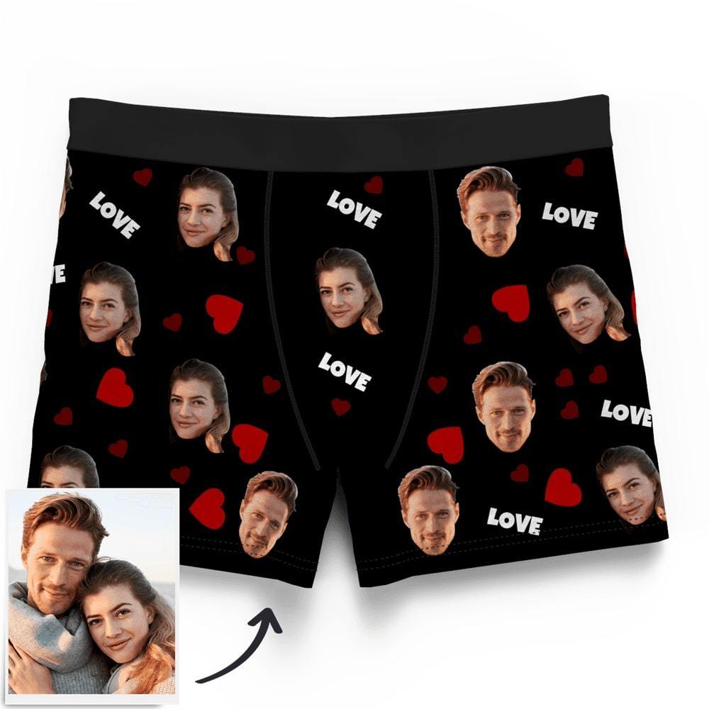 Men's Custom Love And Face On Boxer Shorts 3D Online Preview