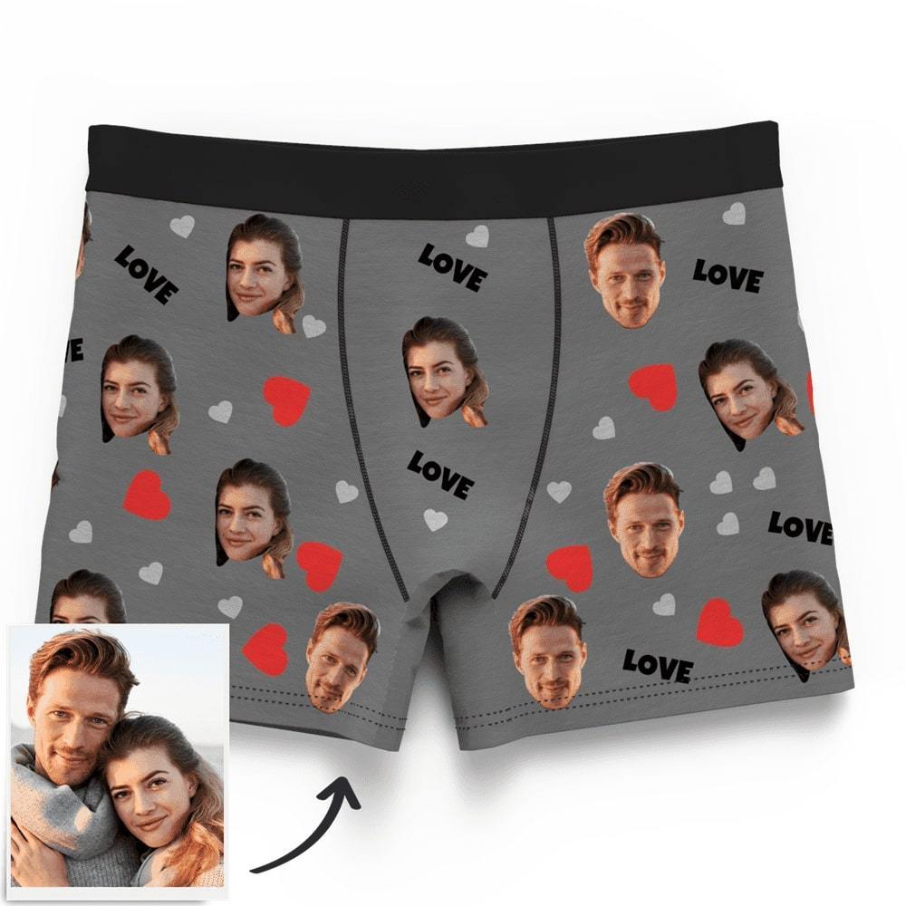 Men's Custom Love And Face On Boxer Shorts 3D Online Preview