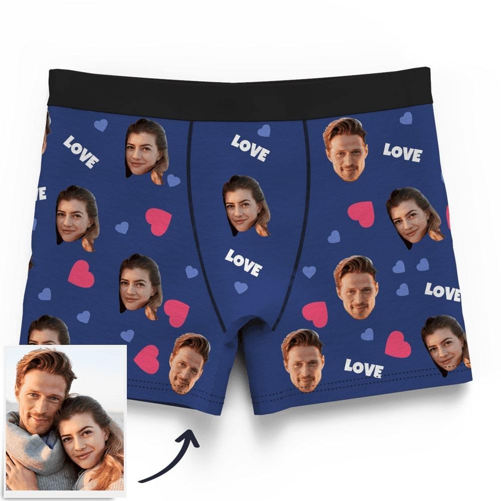 Men's Custom Love And Face On Boxer Shorts 3D Online Preview