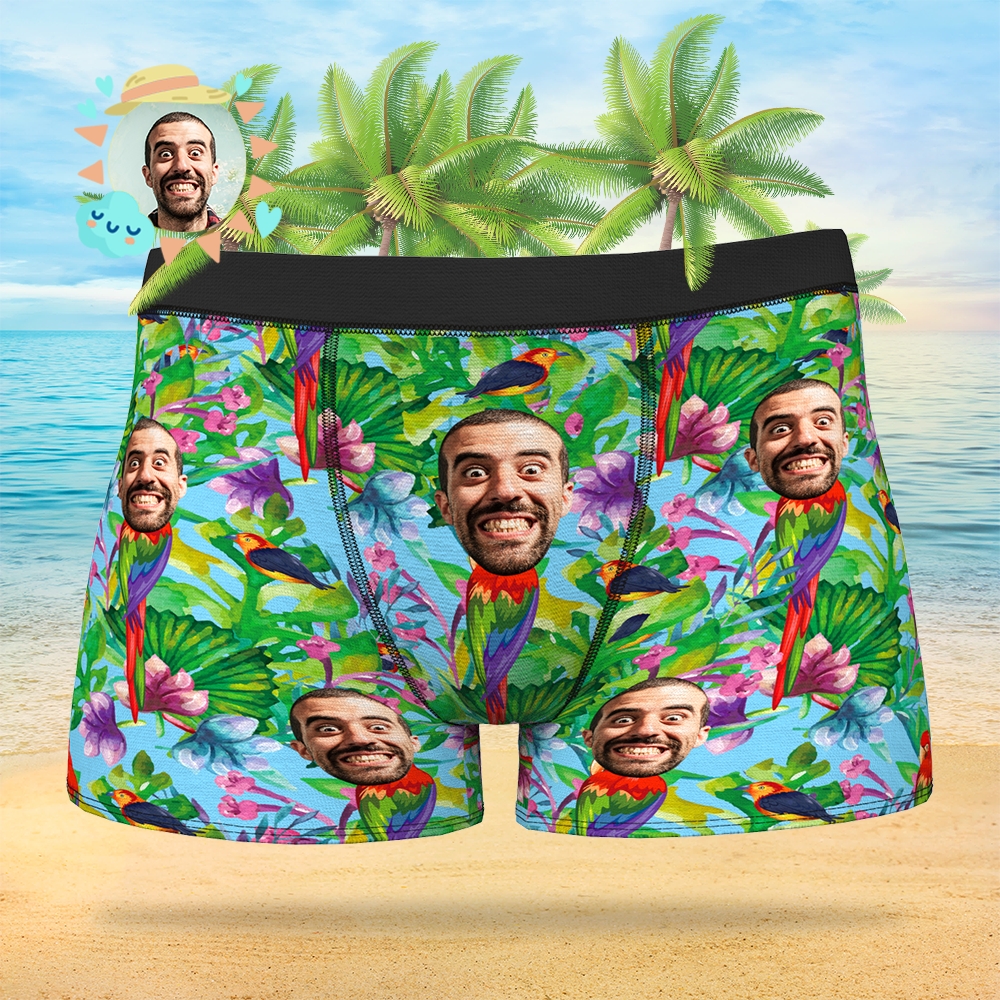 Custom Face On Boxer Shorts Men's Gifts Photo Boxer Briefs - Parrot - MyFaceSocksEU