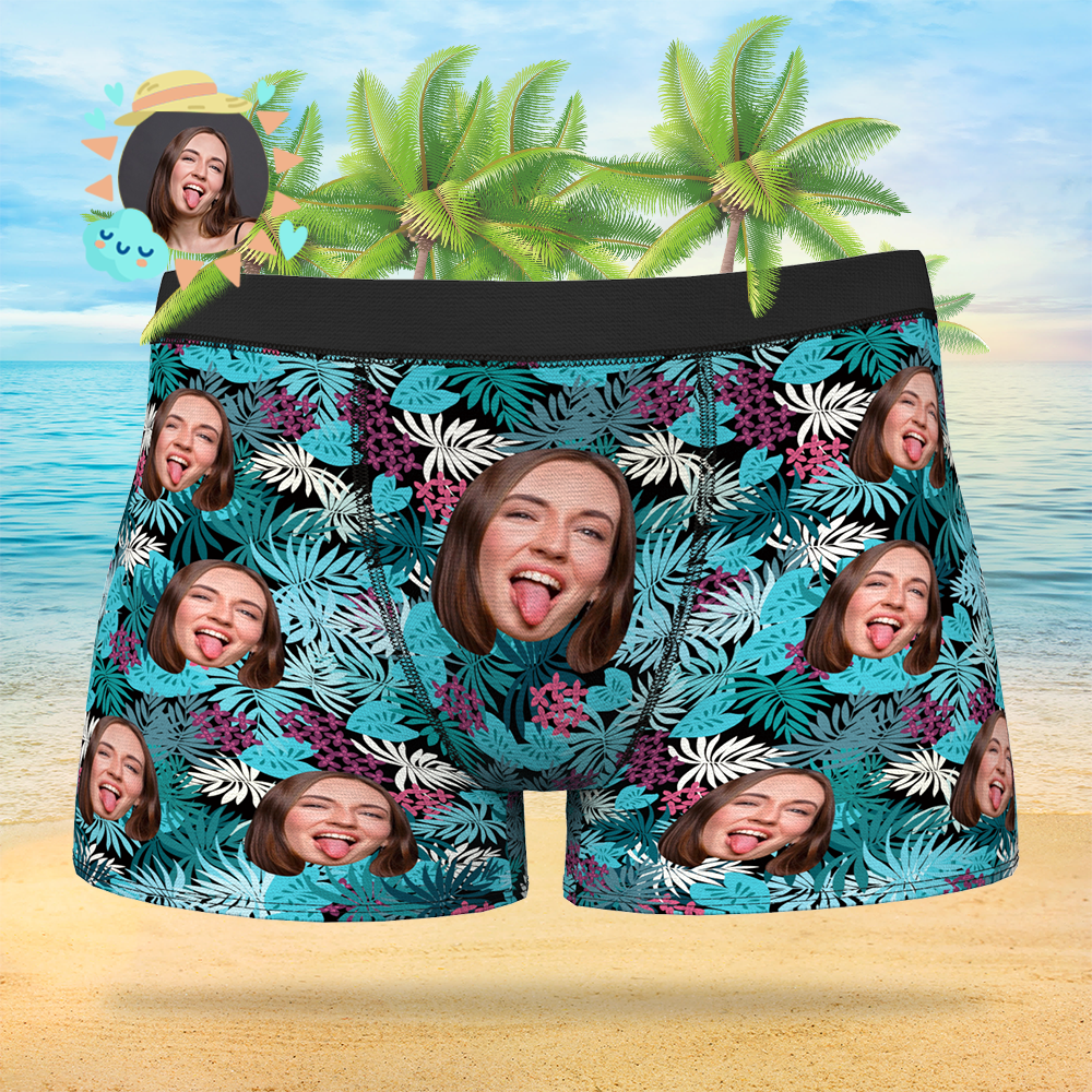 Custom Face On Boxer Shorts Men's Gifts Photo Boxer Briefs - Courful Leaves - MyFaceSocksEU