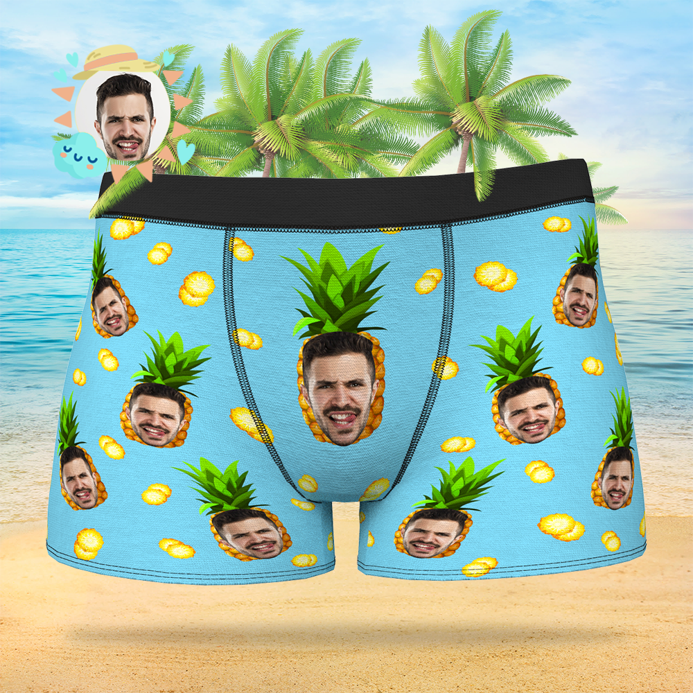 Custom Face On Boxer Shorts Men's Gifts Photo Boxer Briefs - Pineapple - MyFaceSocksEU