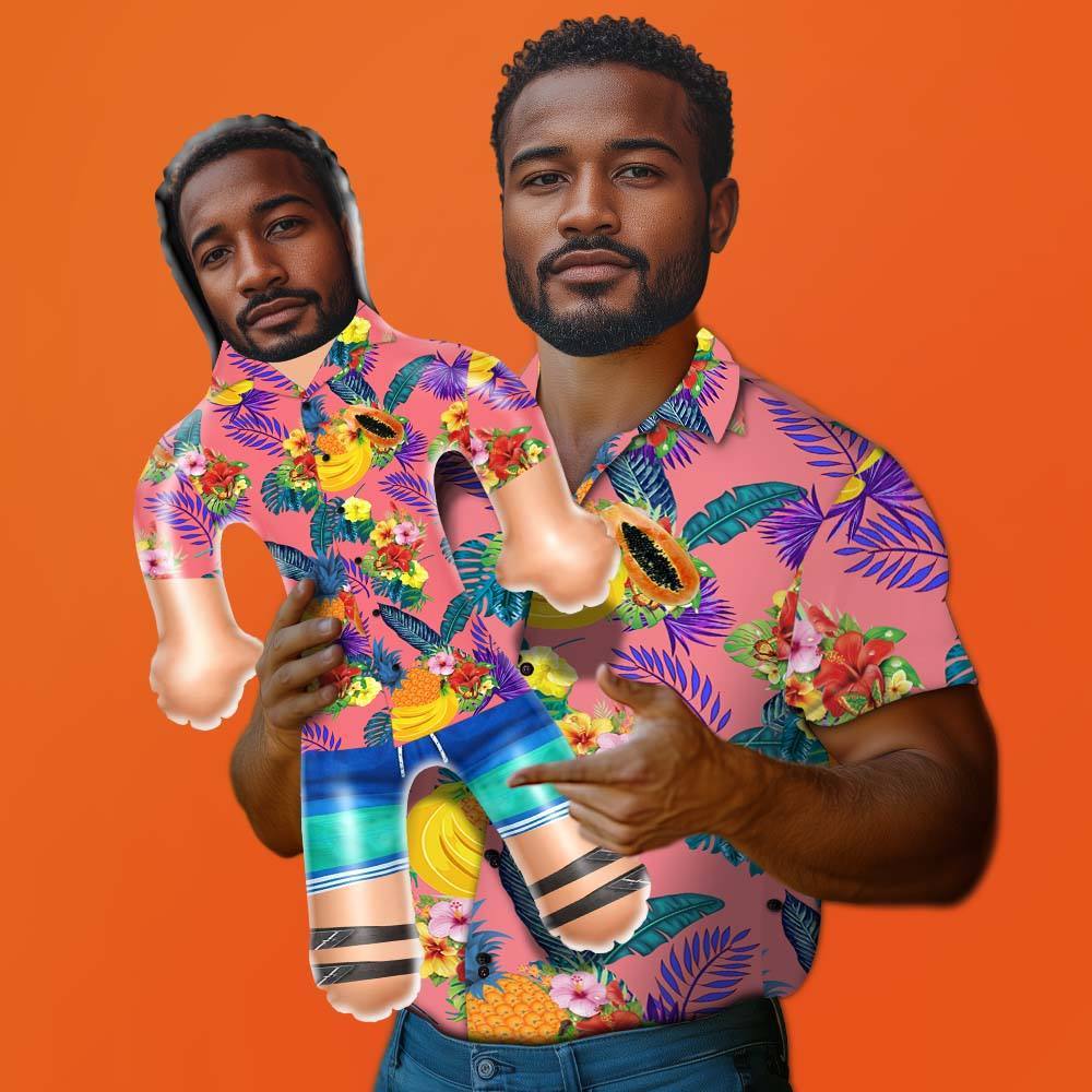 Personalized Blow Up Dolls Hawaiian Shirt Flowers and Fruits Funny Inflatable Man Printed Face for Party Favors - myfacesockseu
