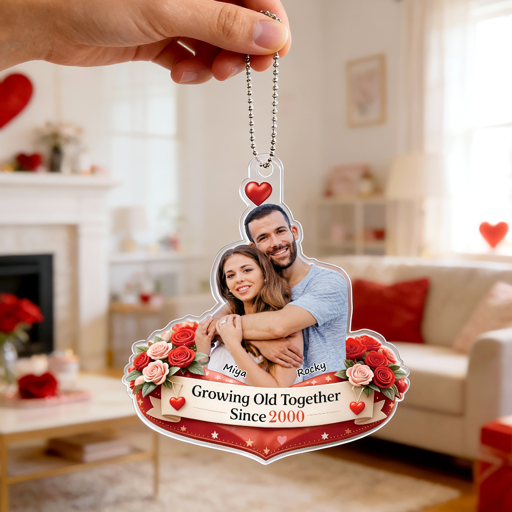 Personalized Acrylic Car Hanger Valentine Gifts for Cute Moment Custom Cartoon Photo Gift for Boyfriend & Girlfriend Family Lovers - myfacesockseu