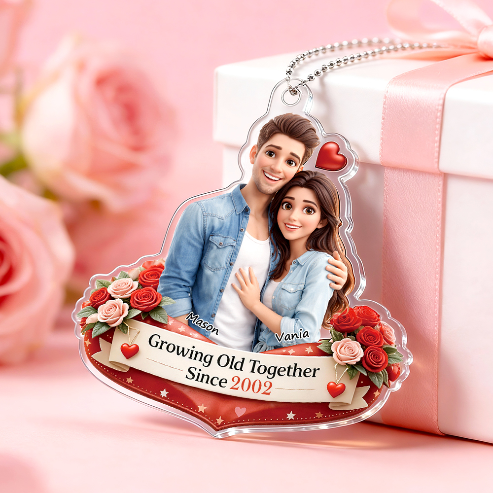 Personalized Acrylic Car Hanger Valentine Gifts for Cute Moment Custom Cartoon Photo Gift for Boyfriend & Girlfriend Family Lovers - myfacesockseu