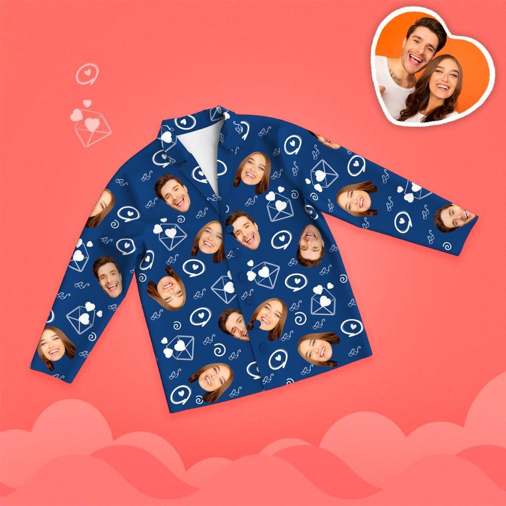 Valentine's Day Custom Face Love And Message Printed Long Sleeve Pajamas