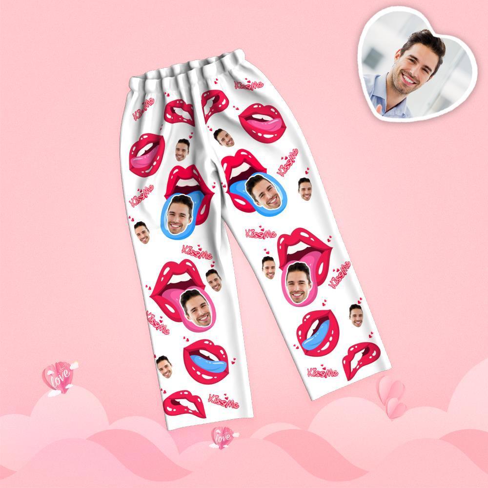 Valentine's Day Custom Face Tongue Kiss Printed Long Sleeve Pajamas