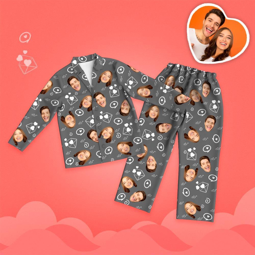 Valentine's Day Custom Face Love And Message Printed Long Sleeve Pajamas Set
