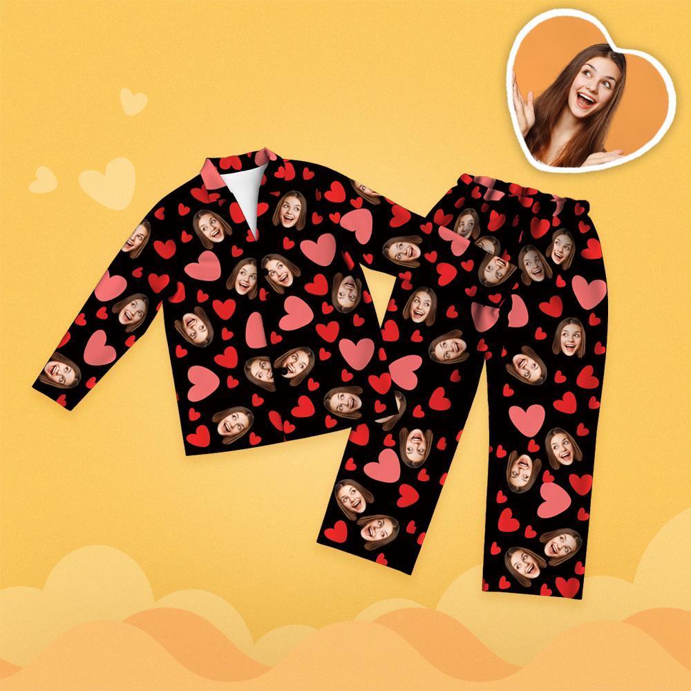 Valentine's Day Custom Face Red Heart Printed Long Sleeve Pajamas