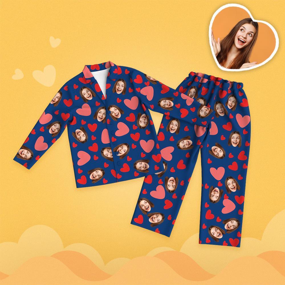 Valentine's Day Custom Face Red Heart Printed Long Sleeve Pajamas