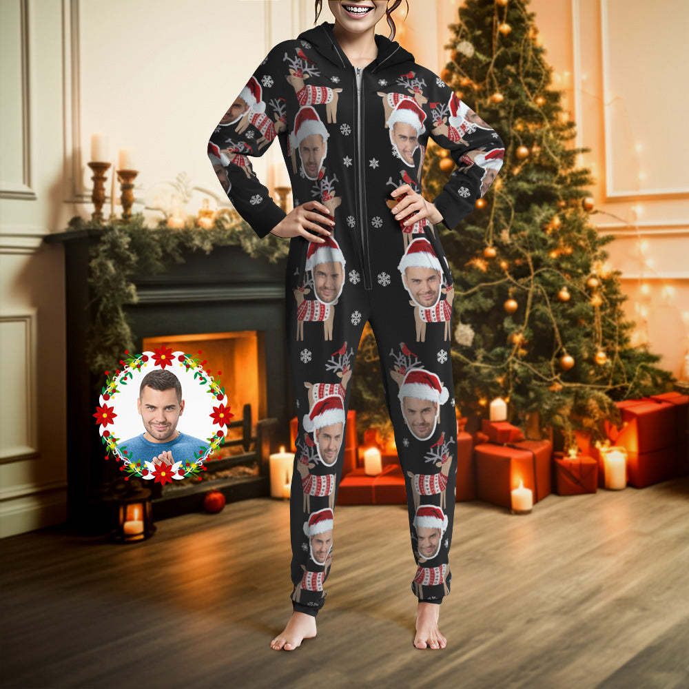 Custom Face Christmas Elk Onesies Pajamas One-Piece Sleepwear Christmas Gift - MyFaceSocksEU