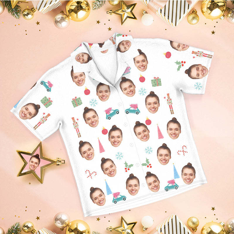 Custom Face Pajamas Christmas Pajamas Snowflakes and Cars - MyFaceSocksEU