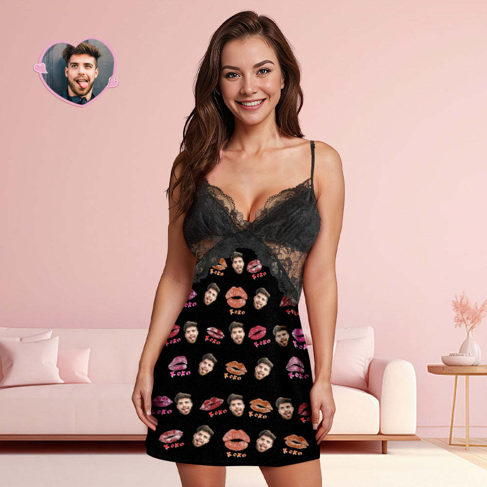 Custom Face Women Lace Sleepwear XOXO Personalized Photo Nightwear Valentine's Day Gift - MyFaceSocksEU