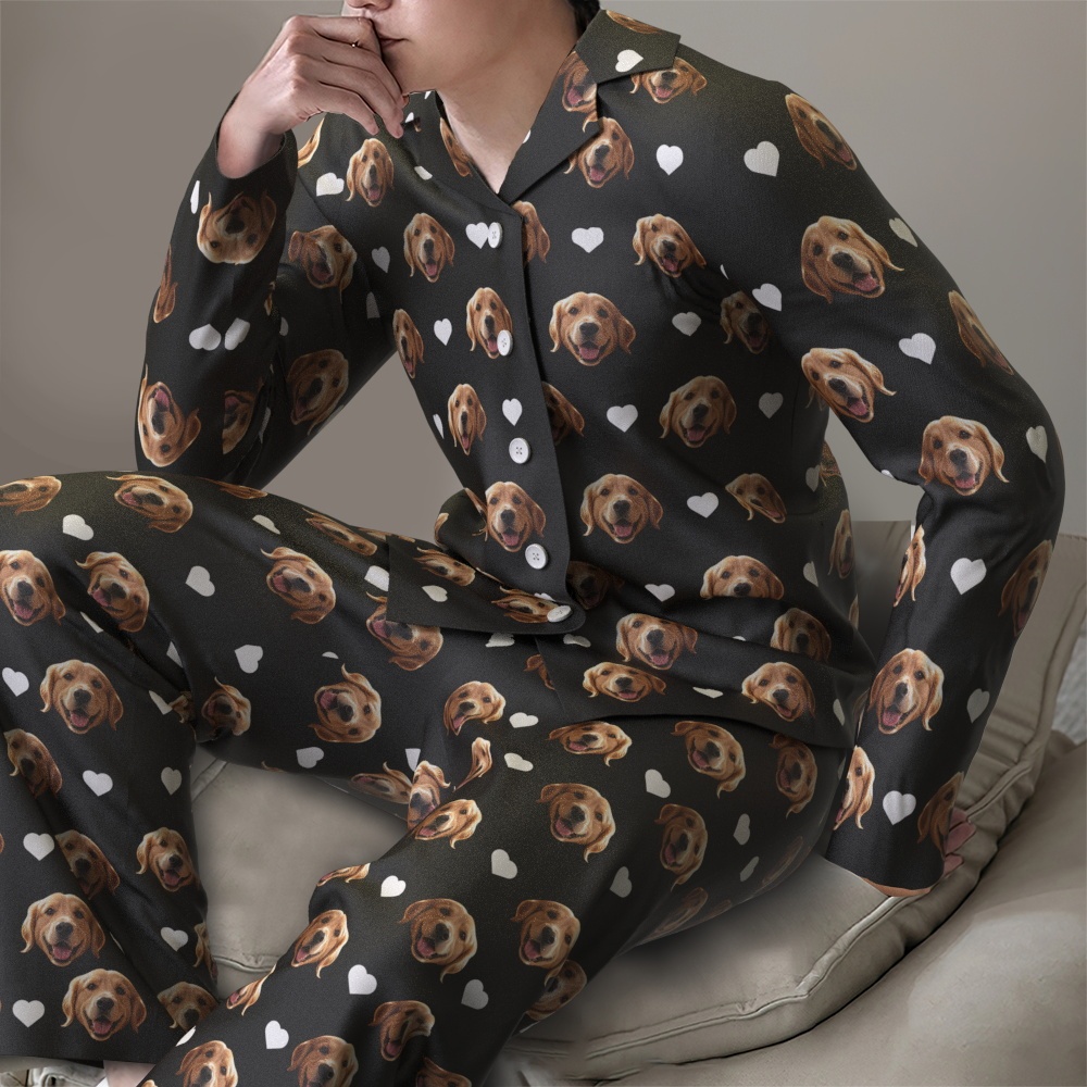 Custom Face Long Sleeve Pajamas Sleepwear Set Personalized Photo Heart Pajamas - myfacesockseu