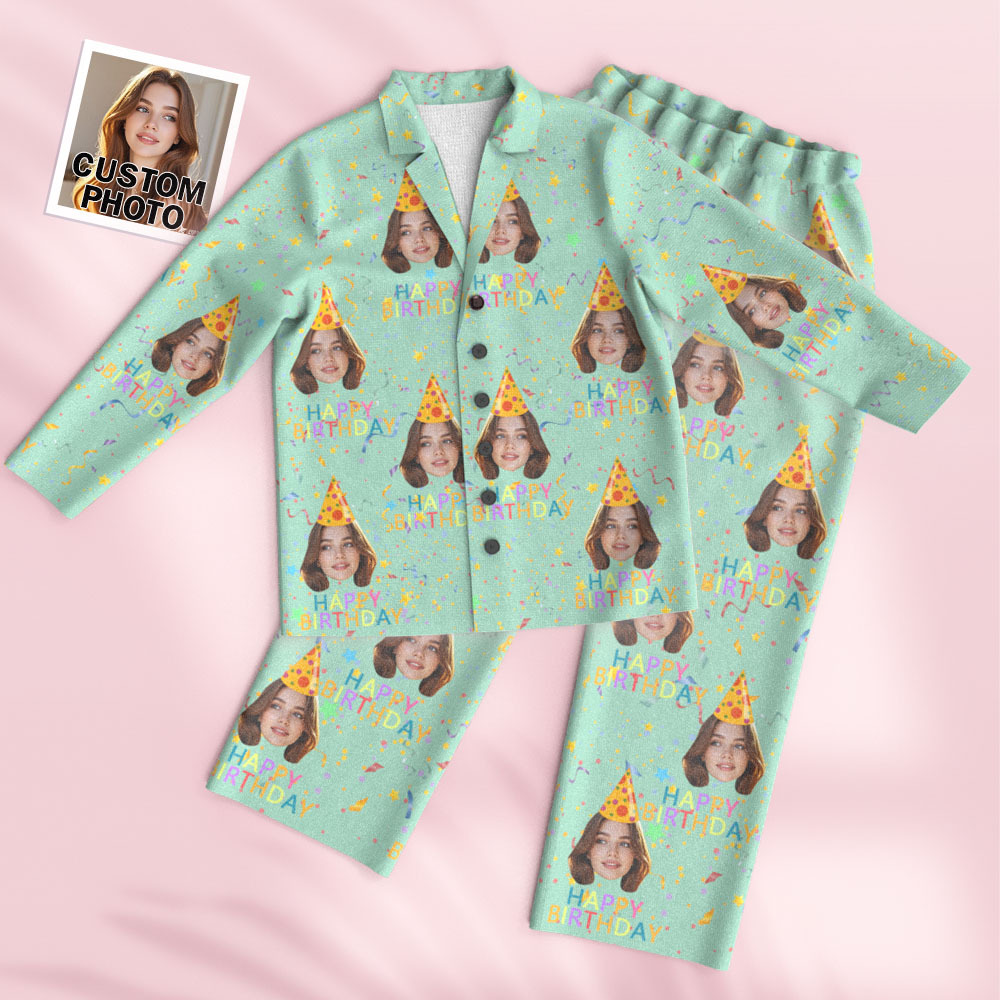Custom Face Long Sleeve Pajamas Sleepwear Set Personalized Photo Happy Birthday Pajamas - myfacesockseu