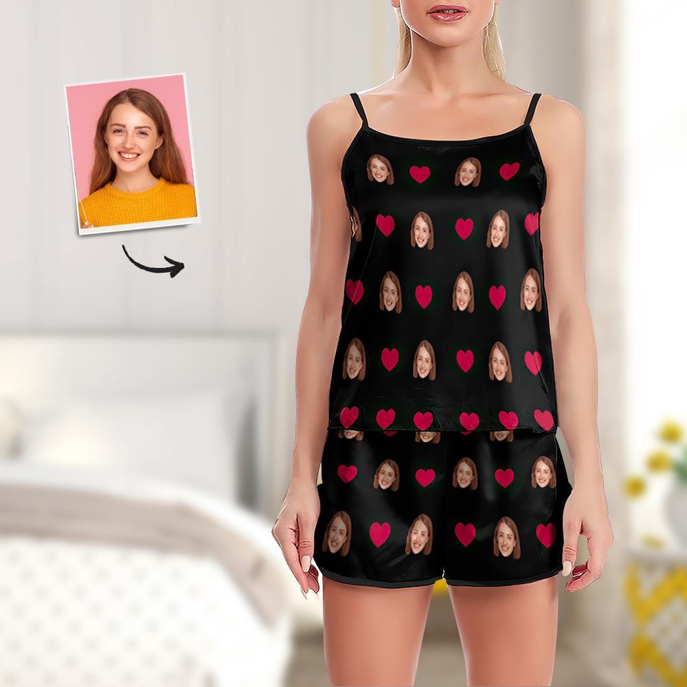 Custom Face Pajamas Suspender Sleepcoat Shorts Lingerie Set Summer Sleepwear - Heart - MyFaceSocksEU