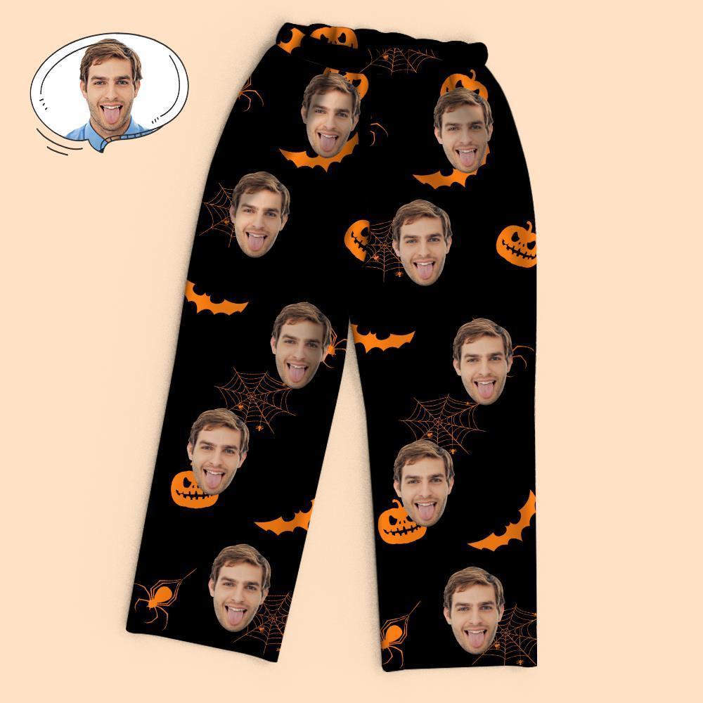 Custom Face Halloween Skeleton pumpkin Print Pajamas Bottoms - MyFaceSocksEU