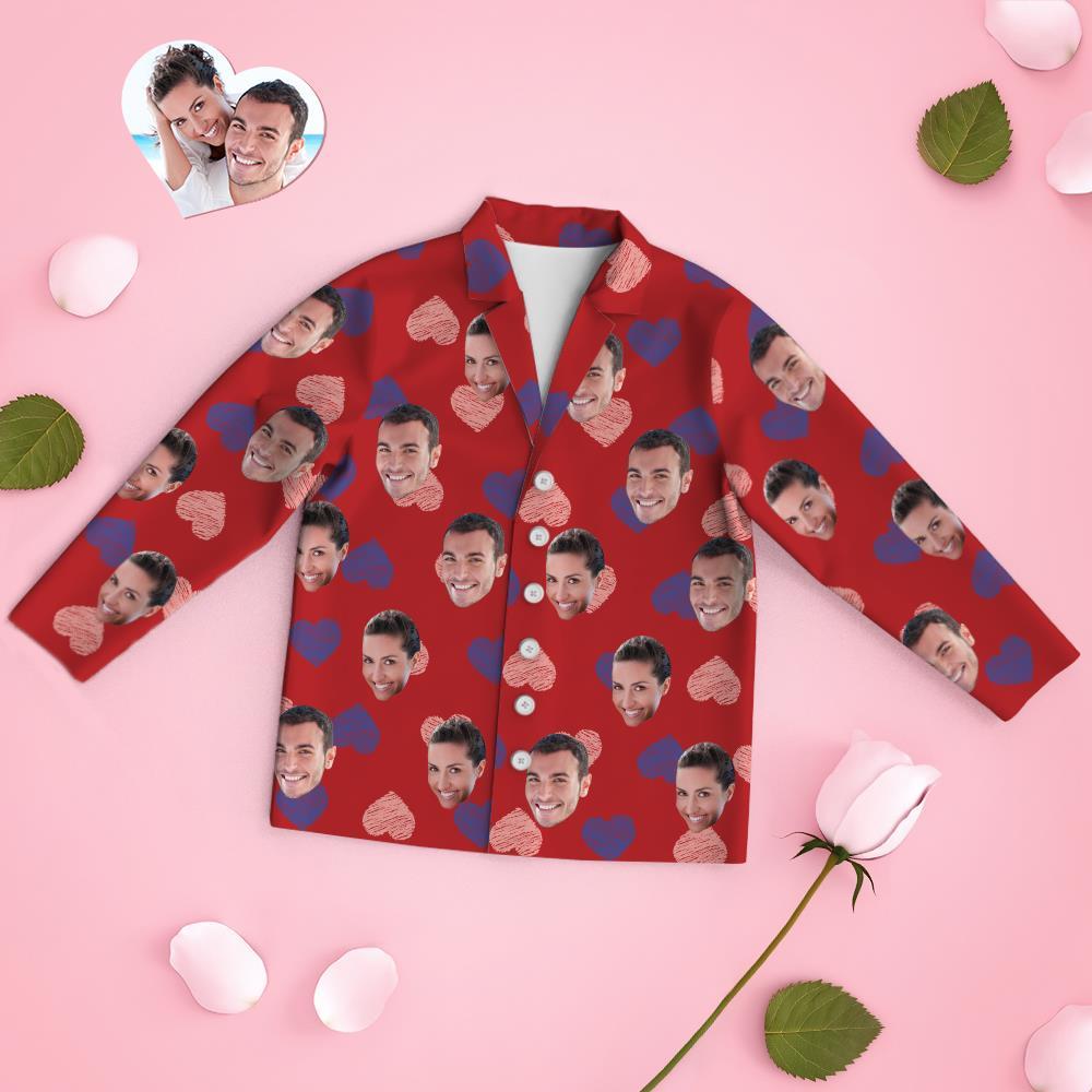 Custom Face Long Sleeve Pajamas Sleepwear Set - Stripe Hearts