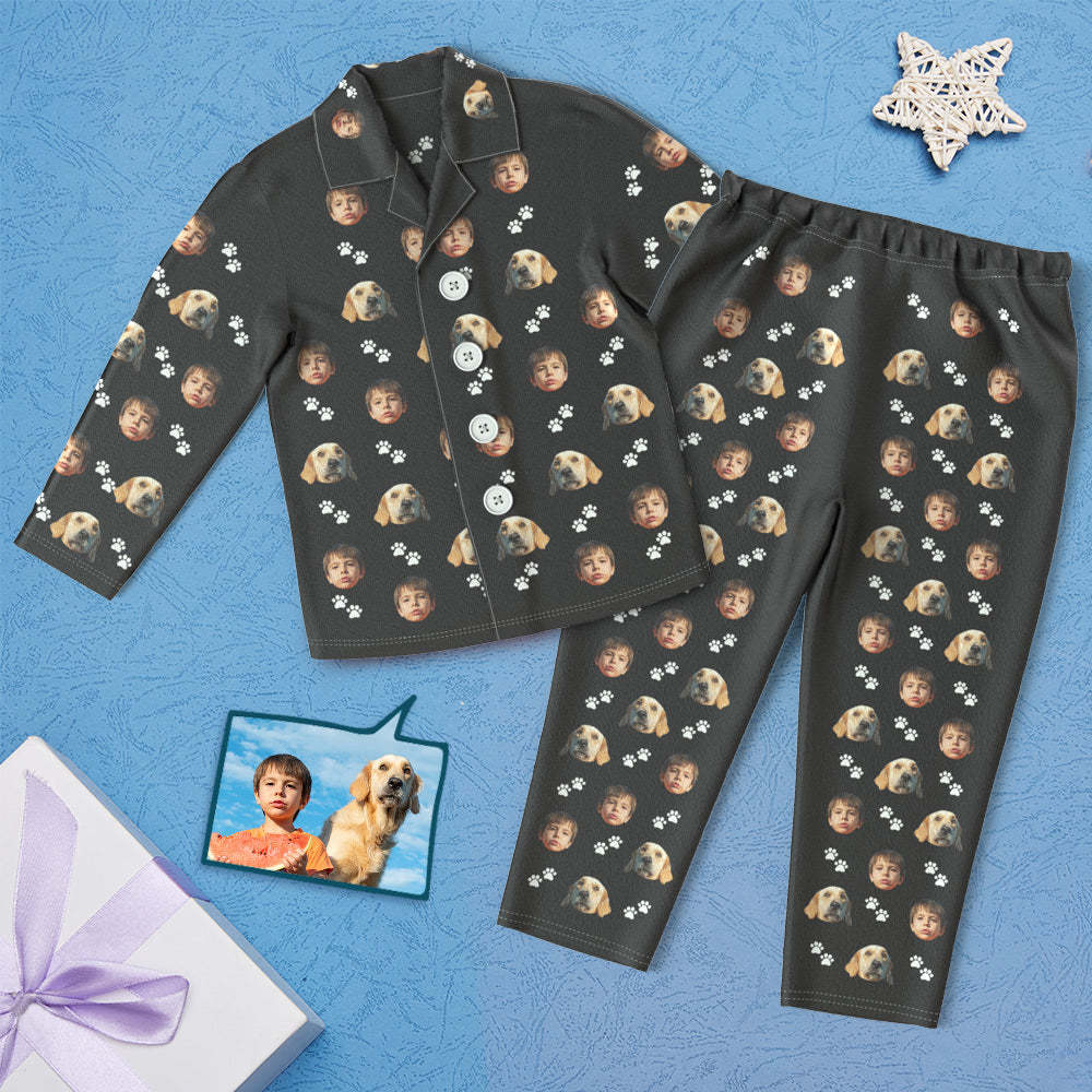 Custom Face Children's Pajamas Personalized Kid's Sleepwear With Pet Dog - Foot Print - MyFaceSocksEU