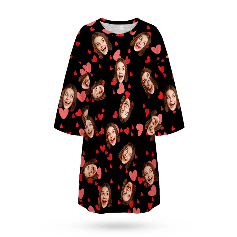 Custom Face Nightdress Personalized Photo Women's Oversized Nightshirt Red Heart Gifts For Her - MyFaceSocksEU