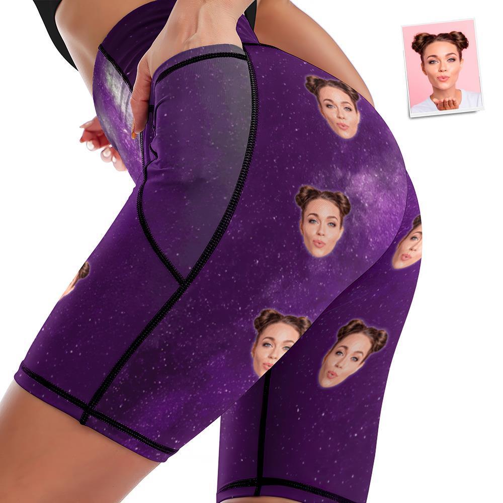 Custom Face Knee Length Tights Women's Yoga Shorts Running Leggings with Pockets - Galaxy - MyFaceSocksEU