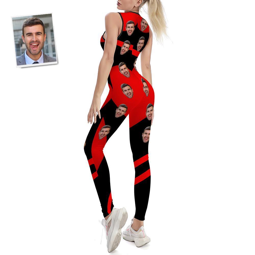 Custom Face Women's Yoga Jumpsuit Stretch Yoga Gym Fitness Dancing Costume - Black & Red Heart Shaped - MyFaceSocksEU