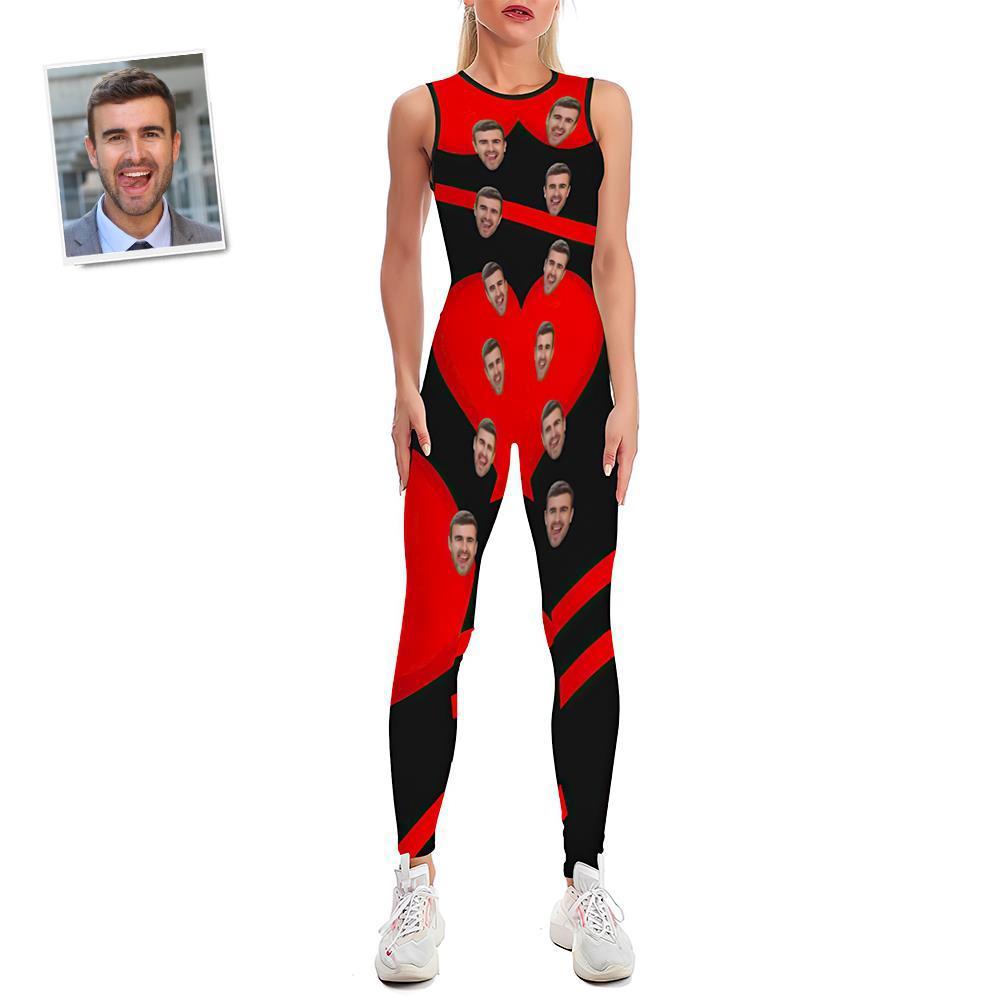 Custom Face Women's Yoga Jumpsuit Stretch Yoga Gym Fitness Dancing Costume - Black & Red Heart Shaped - MyFaceSocksEU