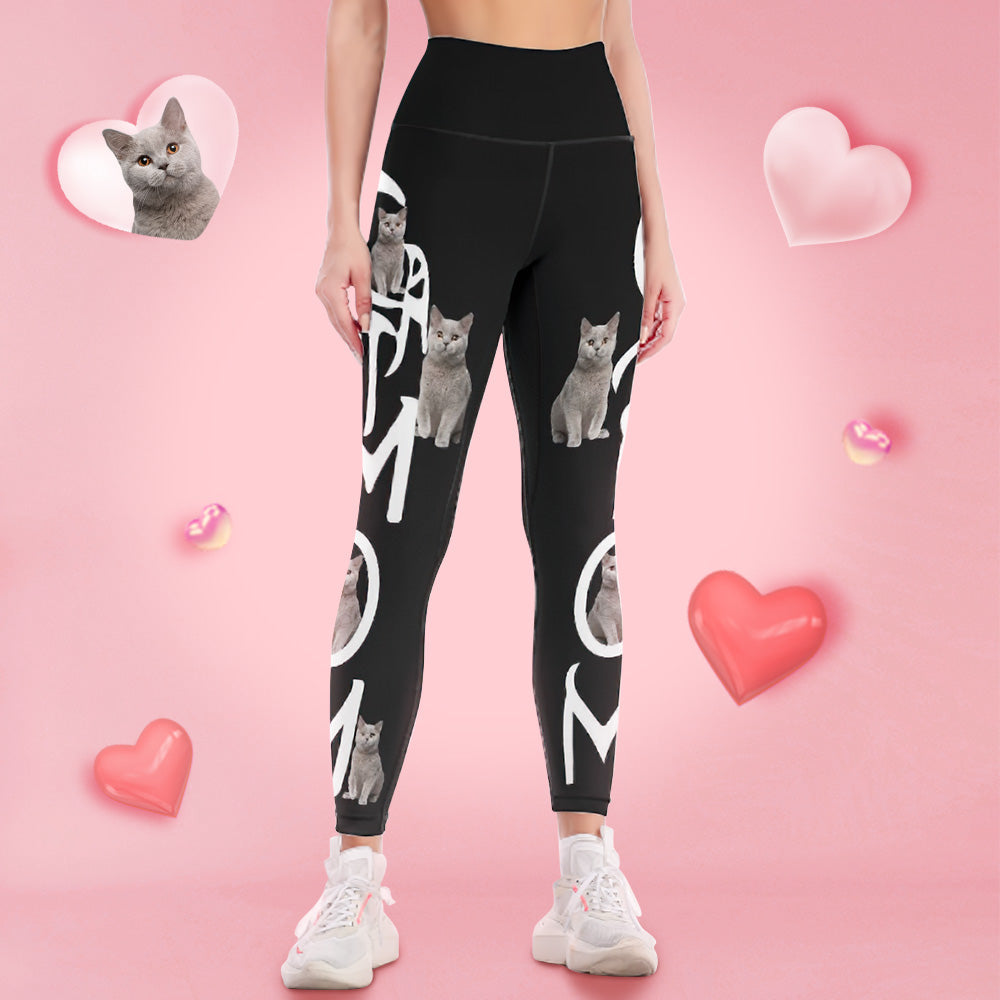 Custom Woman's Face Leggings Yoga Pants - Cat Mom