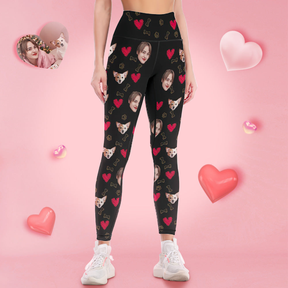 Custom Woman's Face Leggings Yoga Pants - I Love My Pet Dog