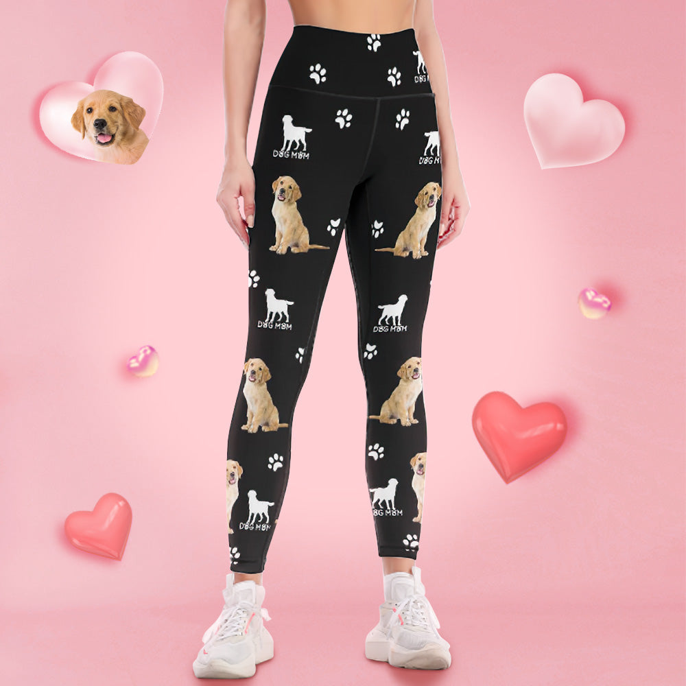 Custom Woman's Face Leggings Yoga Pants - Dog Mom Customized Full Body
