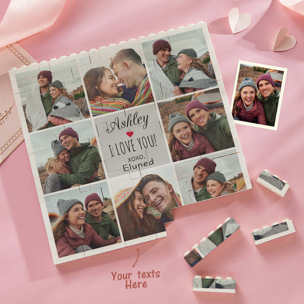 Custom Building Block Puzzle Square Photo Brick I Love You XOXO - MyFaceSocksEU