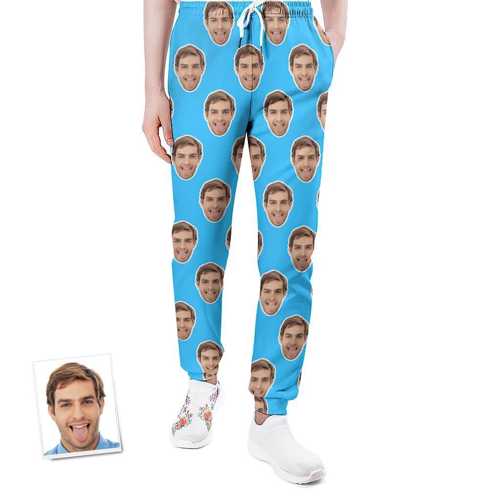Custom Face Sweatpants Personalized Blue Unisex Joggers - Gift for Lover - MyFaceSocksEU