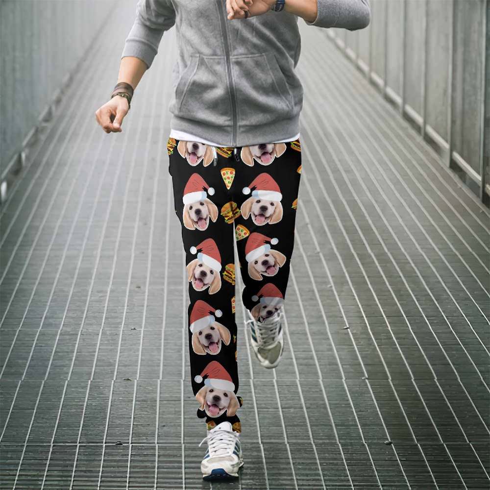 Custom Face Christmas Sweatpants Unisex Joggers with Pizza and Burger - MyFaceSocksEU