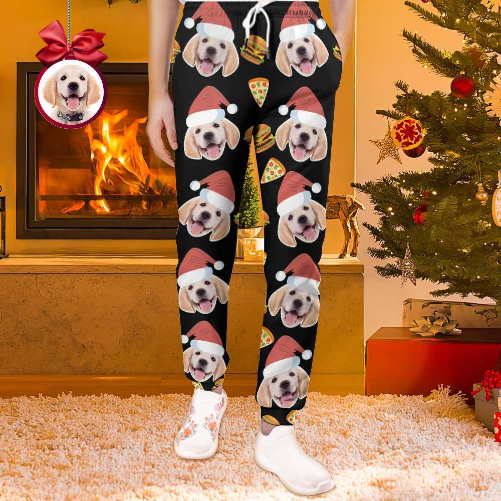 Custom Face Christmas Sweatpants Unisex Joggers with Pizza and Burger - MyFaceSocksEU