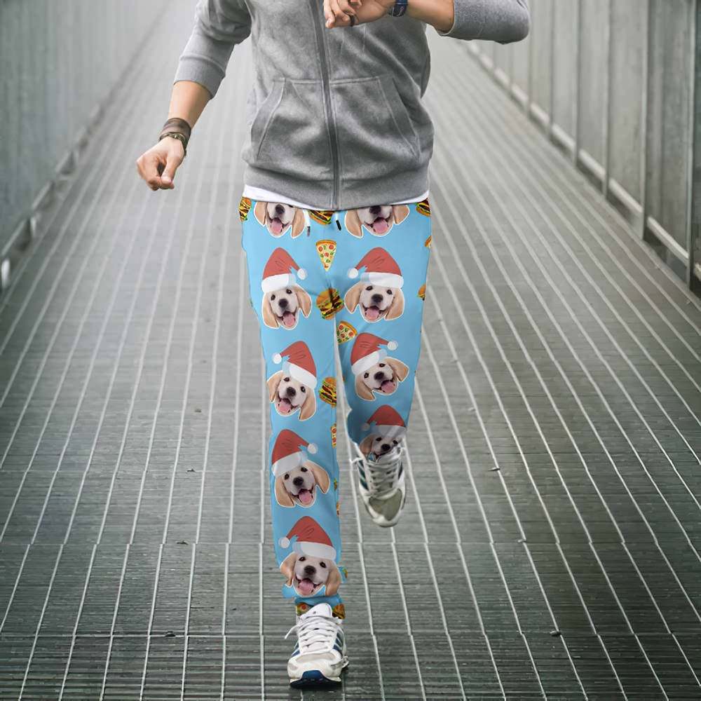 Custom Face Christmas Sweatpants Unisex Joggers with Pizza and Burger - MyFaceSocksEU