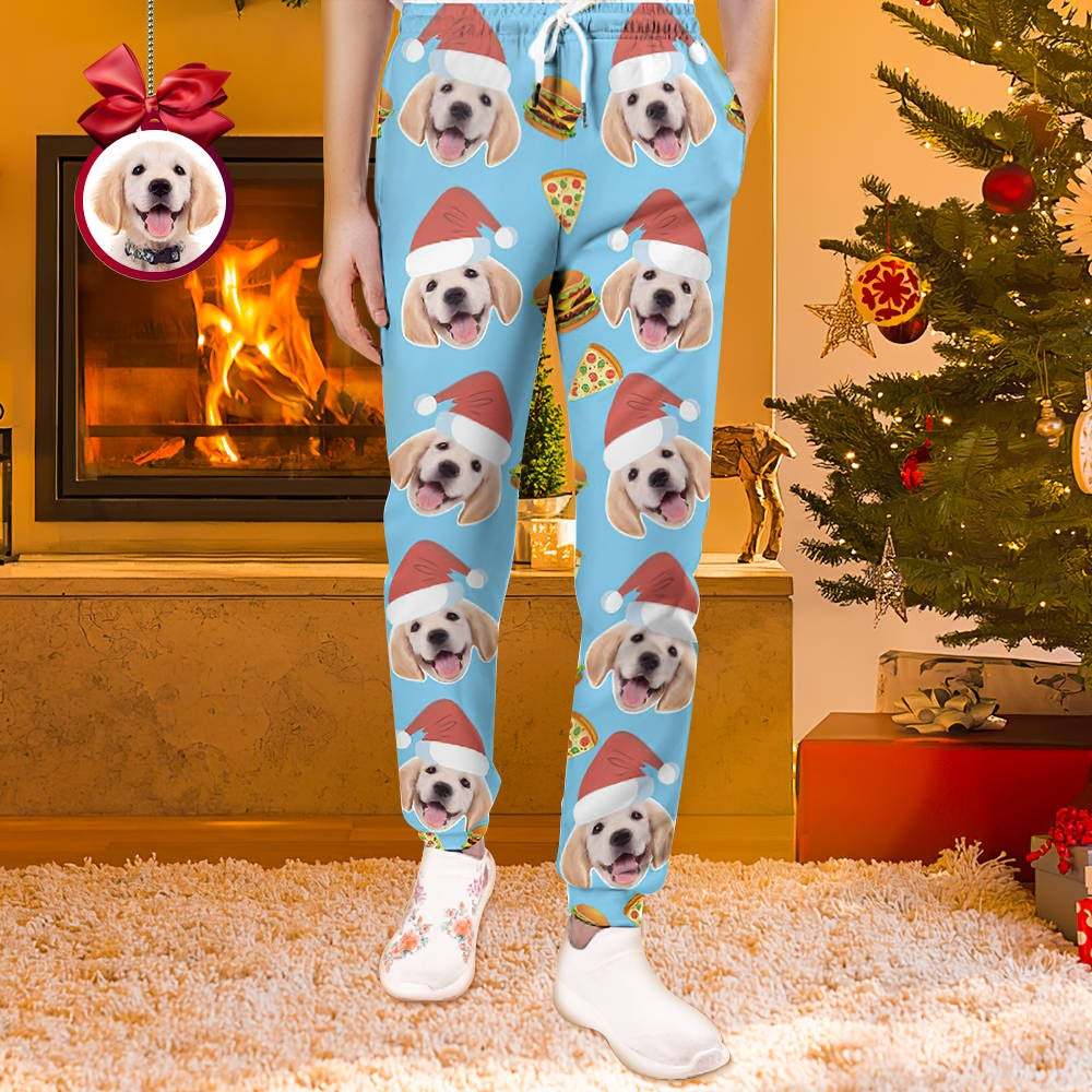 Custom Face Christmas Sweatpants Unisex Joggers with Pizza and Burger - MyFaceSocksEU