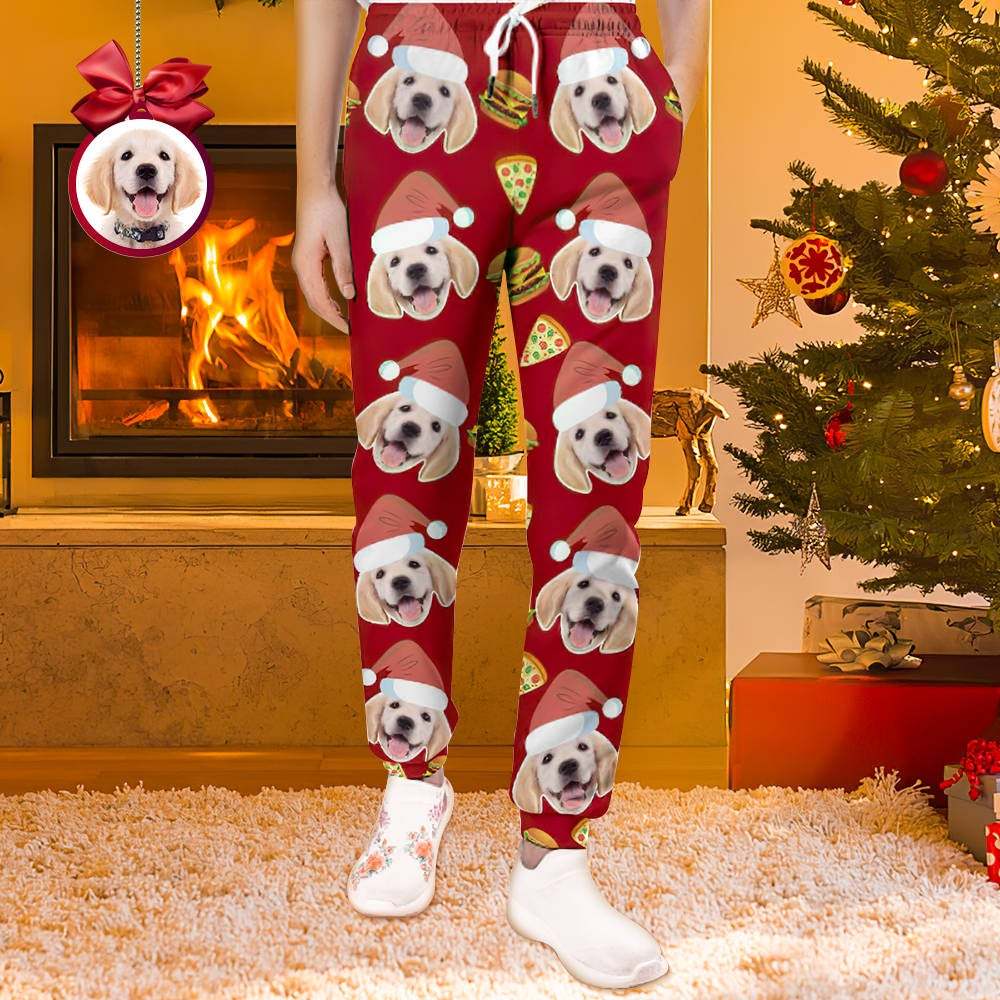 Custom Face Christmas Sweatpants Unisex Joggers with Pizza and Burger - MyFaceSocksEU