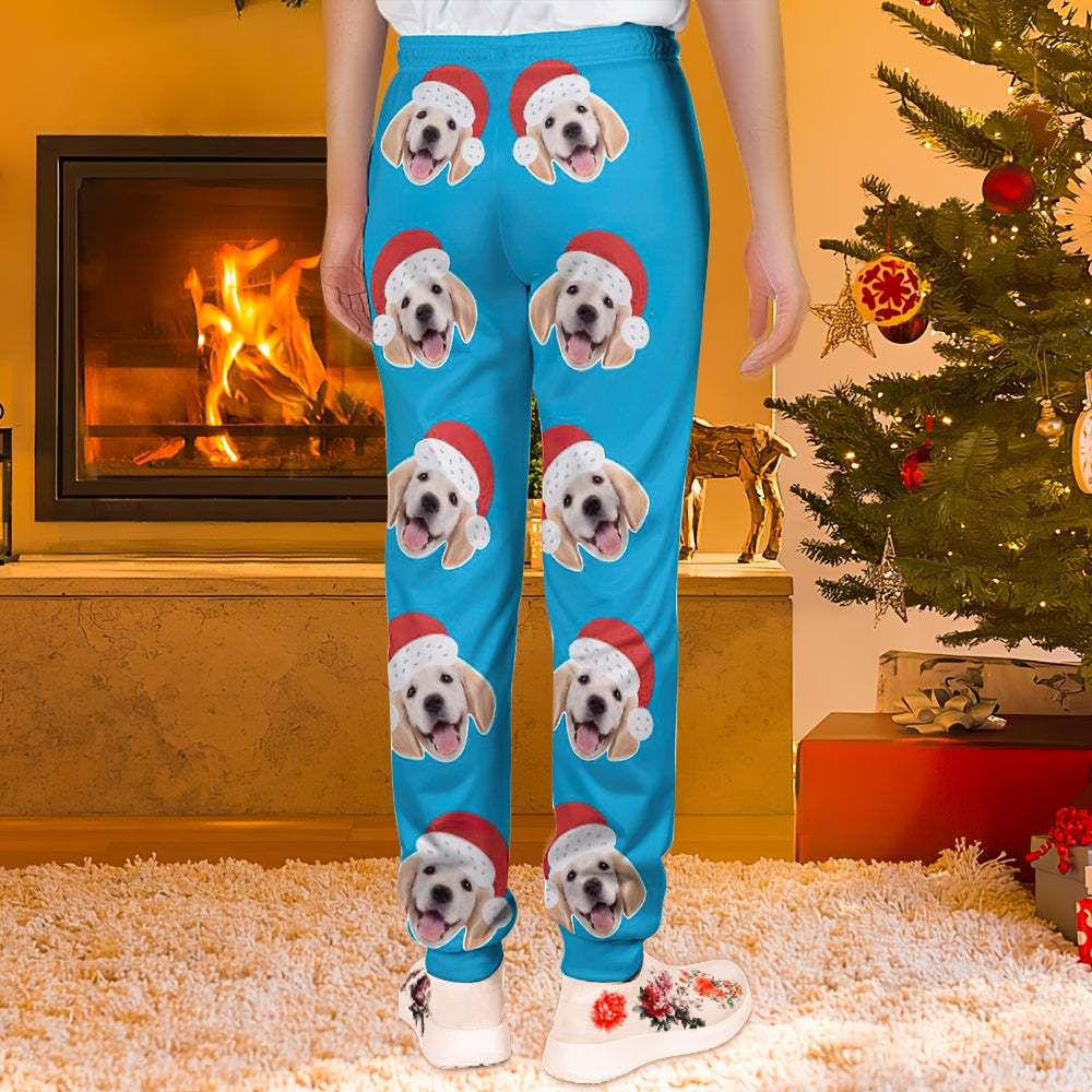 Custom Face Sweatpants Unisex Joggers with Christmas Hat Christmas Gift - MyFaceSocksEU