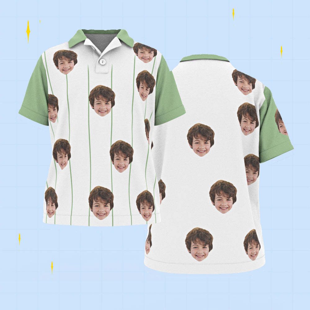 Custom Face Kids Polo Shirts Personalized Photo Shirt Green Stripes - MyFaceSocksEU