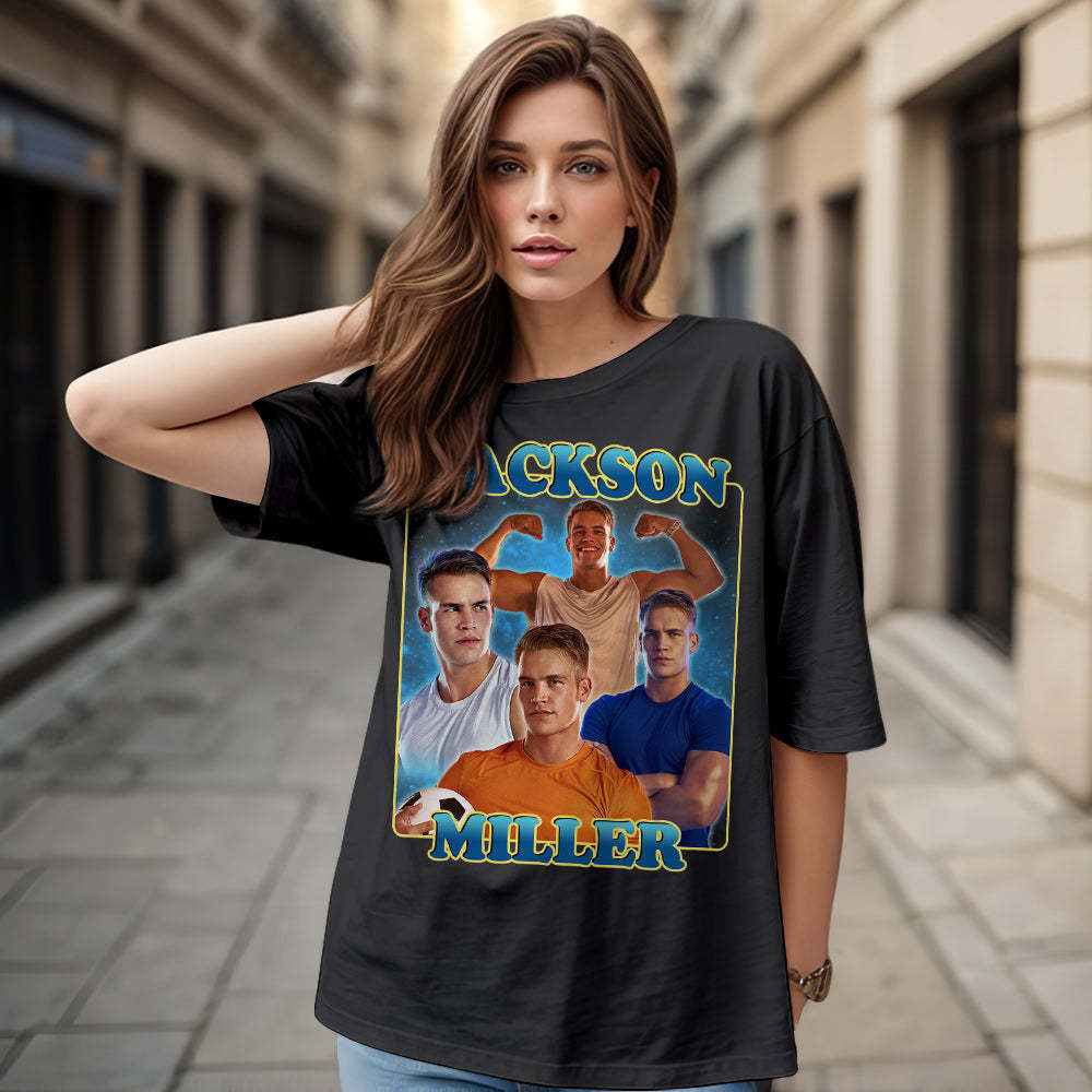 Custom 90s Bootleg Vintage Rap T Shirt Personalized Name And Photo T-shirt - MyFaceSocksEU