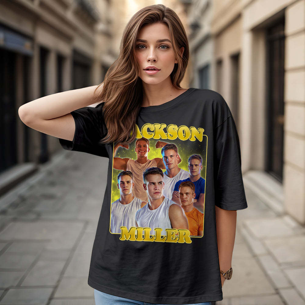 Custom 90s Bootleg Vintage Rap T Shirt Personalized Name And Photo T-shirt - MyFaceSocksEU