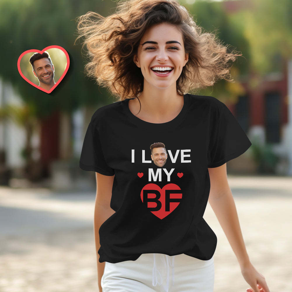 Custom Couple Matching T-shirts I Love My BF I Love My GF Valentine's Day Gift - MyFaceSocksEU