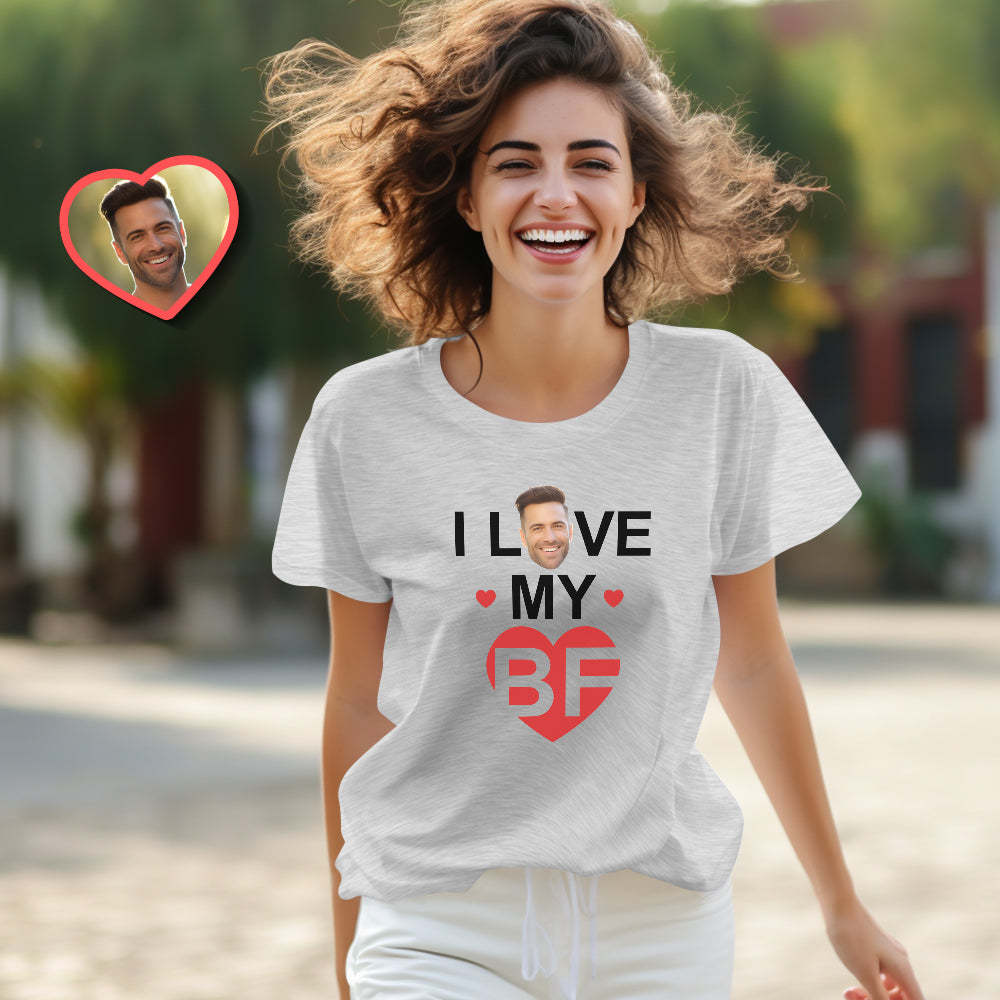 Custom Couple Matching T-shirts I Love My BF I Love My GF Valentine's Day Gift - MyFaceSocksEU