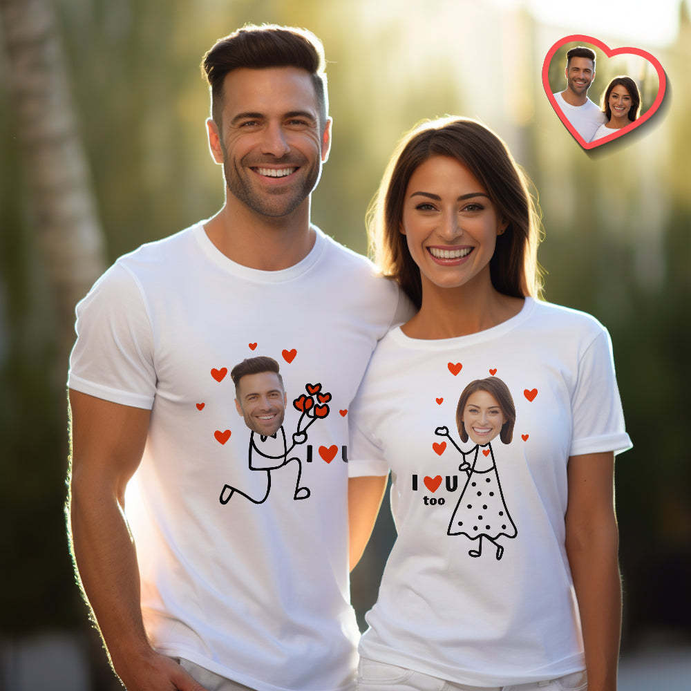 Custom Couple Matching T-shirts I Love You Too Personalized Matching Couple Shirts Valentine's Day Gift - MyFaceSocksEU